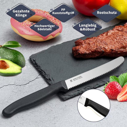 12er Set Wellenschliff Tafelmesser aus Edelstahl, Schwarz