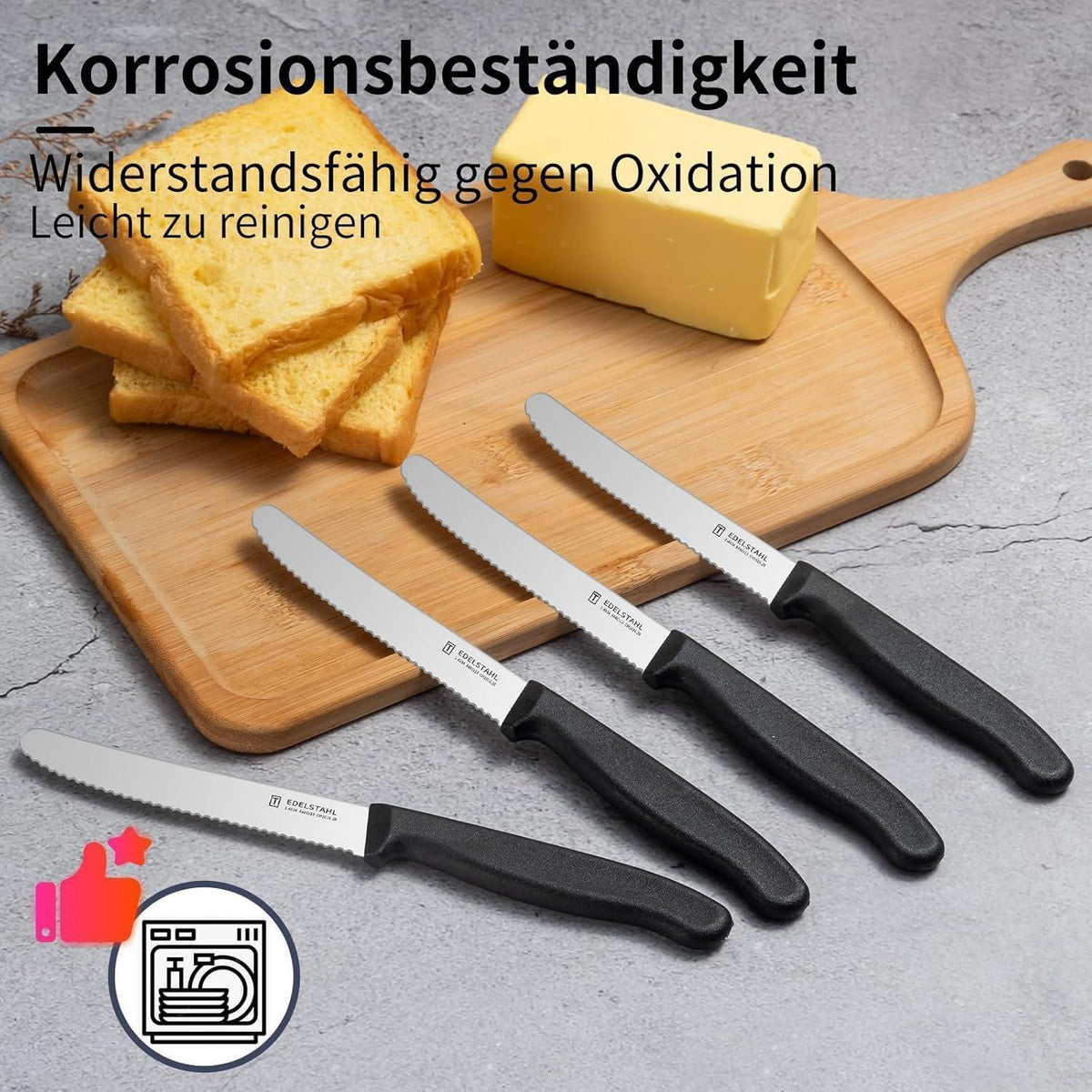 12er Set Wellenschliff Tafelmesser aus Edelstahl, Schwarz