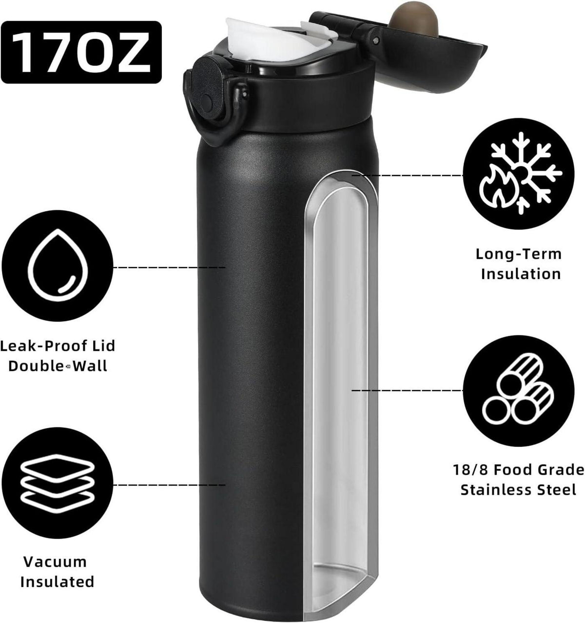Thermosflasche 500ml Edelstahl Isolierflasche Auslaufsicher