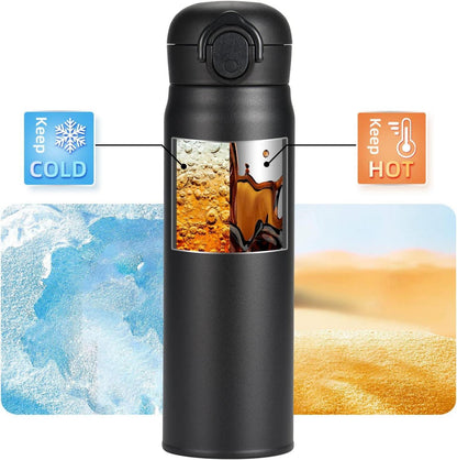 Thermosflasche 500ml Edelstahl Isolierflasche Auslaufsicher Schwarz