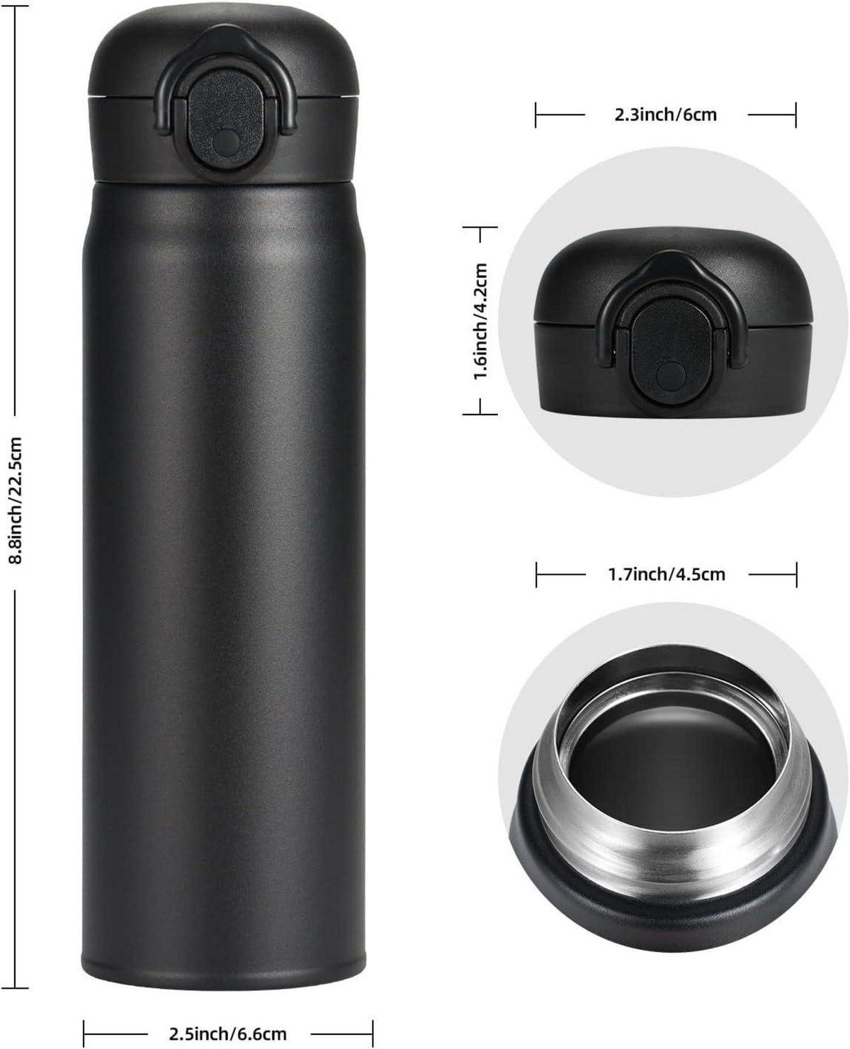 Thermosflasche 500ml Edelstahl Isolierflasche Auslaufsicher Schwarz