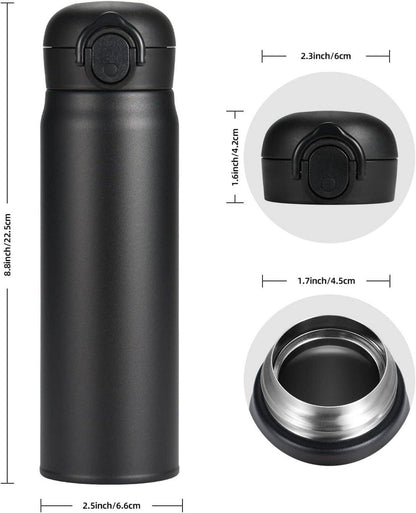 Thermosflasche 500ml Edelstahl Isolierflasche Auslaufsicher Schwarz