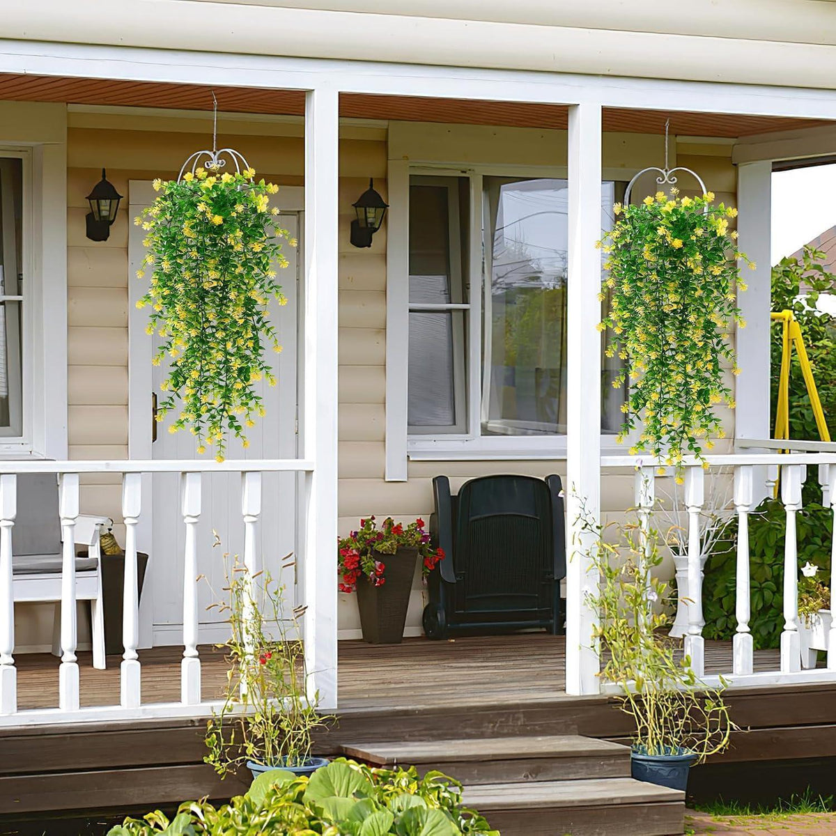6x Wetterfeste Kunstblumen Gelb - 76cm Hängepflanzen für Balkon & Garten