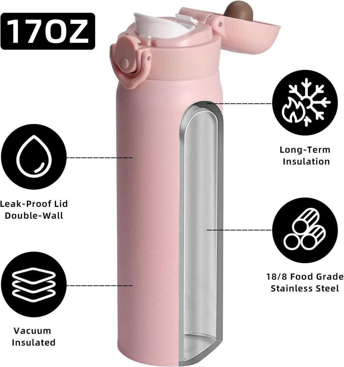 500ml Thermosflasche Edelstahl Auslaufsicher Isolierflasche - Rosa