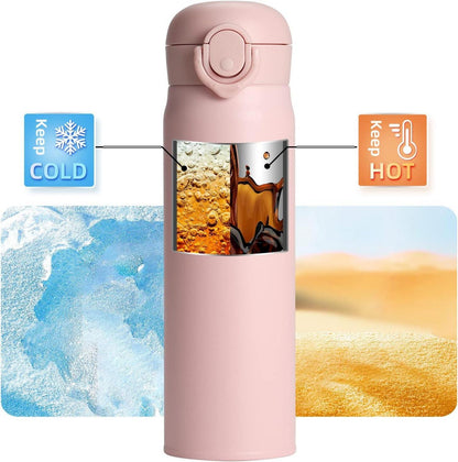 Thermosflasche 500ml Edelstahl Isolierflasche Auslaufsicher Rosa