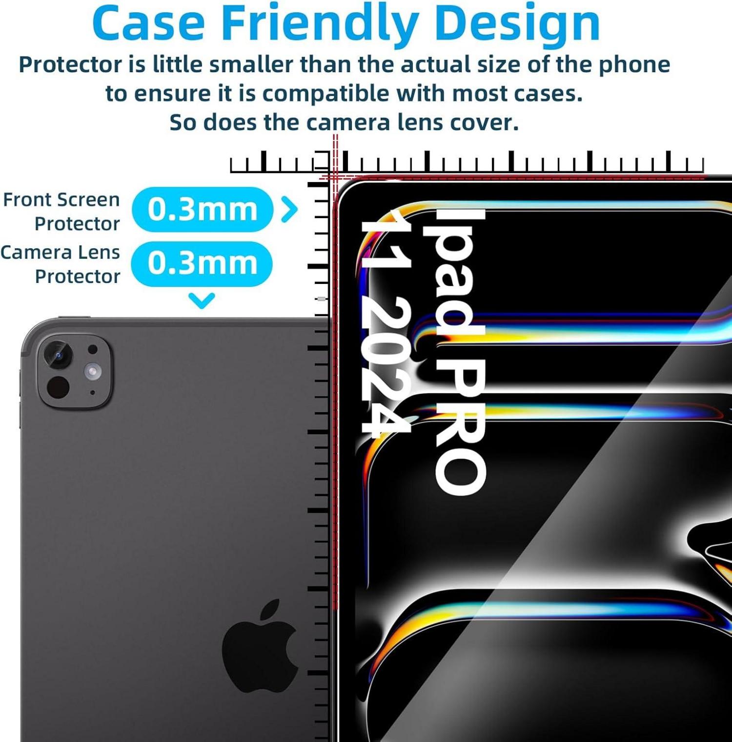 Displayschutzfolie für iPad Pro 11 Zoll 2024 Panzerglas + Kameraschutzfolie HD Klar blasenfrei Anti-Scratch Transparent