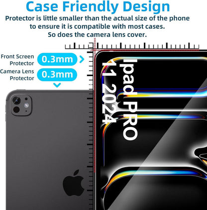 Displayschutzfolie für iPad Pro 11 Zoll 2024 Panzerglas + Kameraschutzfolie HD Klar blasenfrei Anti-Scratch Transparent