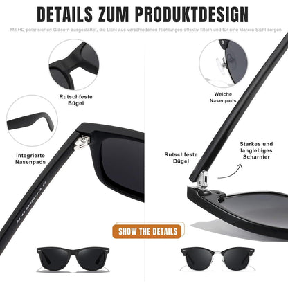 Polarisierte Sonnenbrille Herren Damen UV400 Retro Schwarz