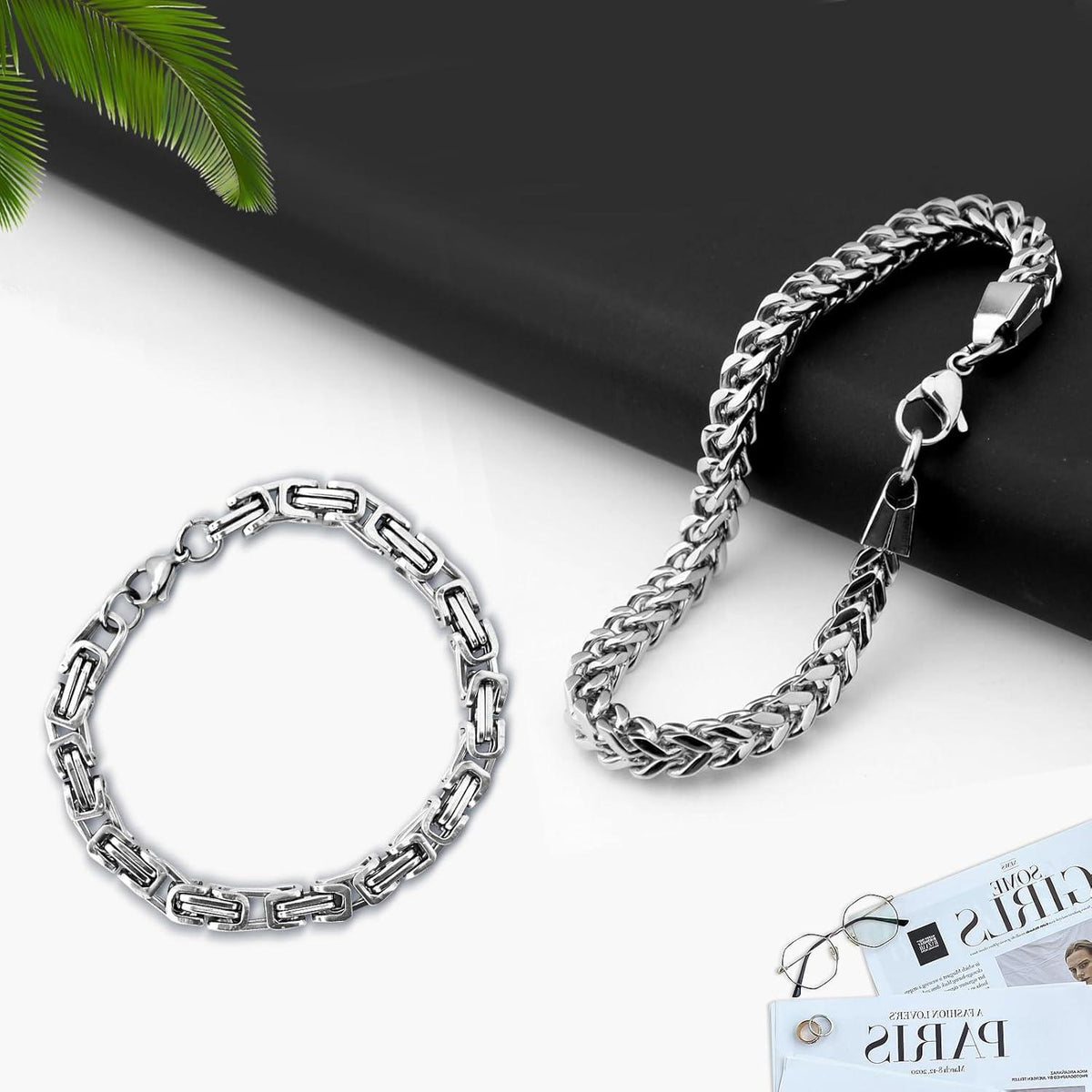 Herren Armband Silber Edelstahl Franco Chain 4mm 19cm - 2 Stück