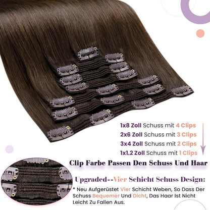 Echthaar Clip-In Extensions Dunkelbraun 40cm