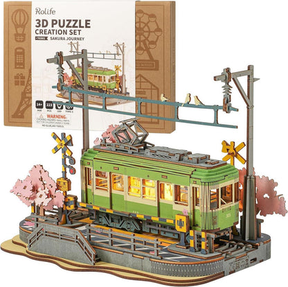 3D Puzzle Sakura Reise Holzmodell LED Animation Szene