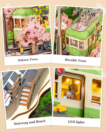 Rolife 3D Sakura Reise Holzpuzzle LED Wohndeko Händenügen