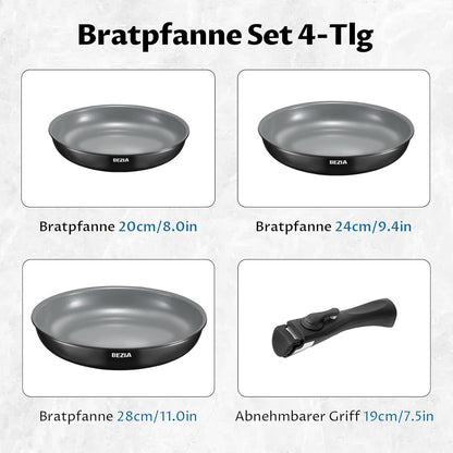 Pfannenset mit abnehmbarem Griff, Keramikbeschichtung, alle