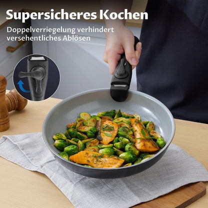 Pfannenset mit abnehmbarem Griff, Keramikbeschichtung, alle