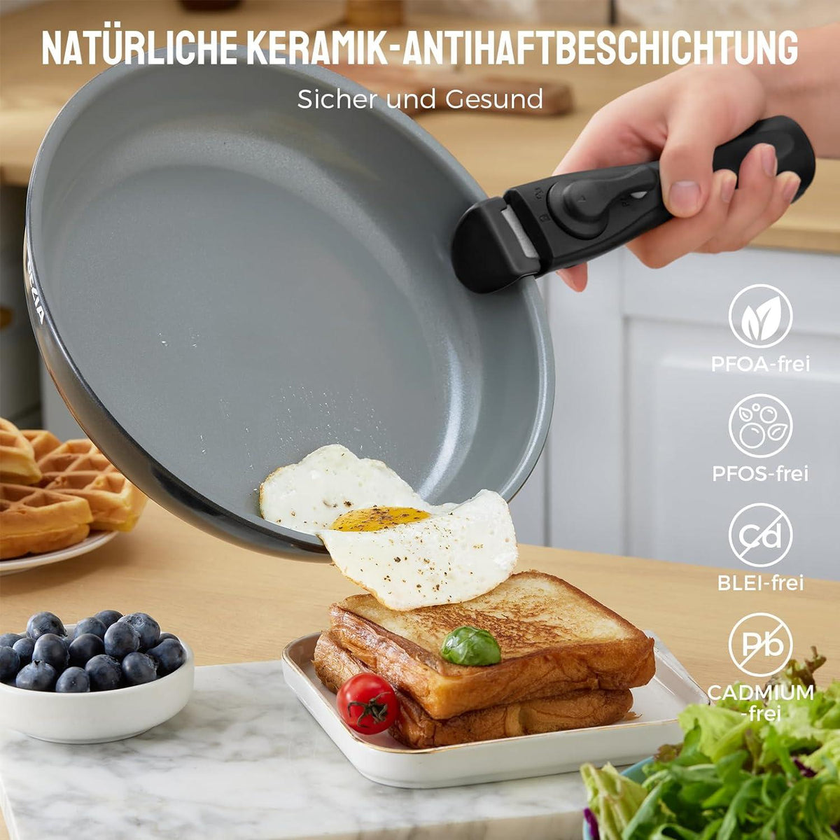 Induktions-Pfannenset mit abnehmbarem Griff, stapelbares Design