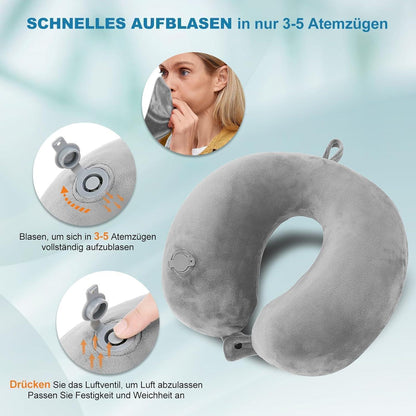 Aufblasbares Reisekissen mit Zubehör – Grau