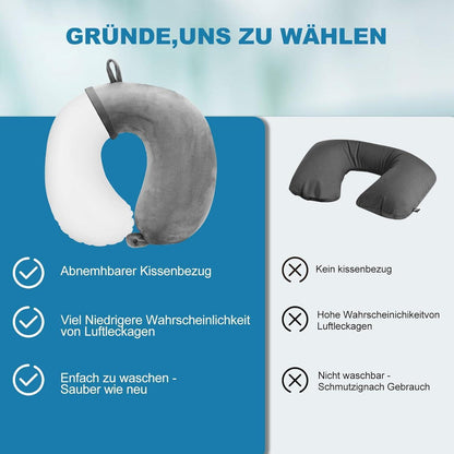 Aufblasbares Reisekissen mit Zubehör – Grau