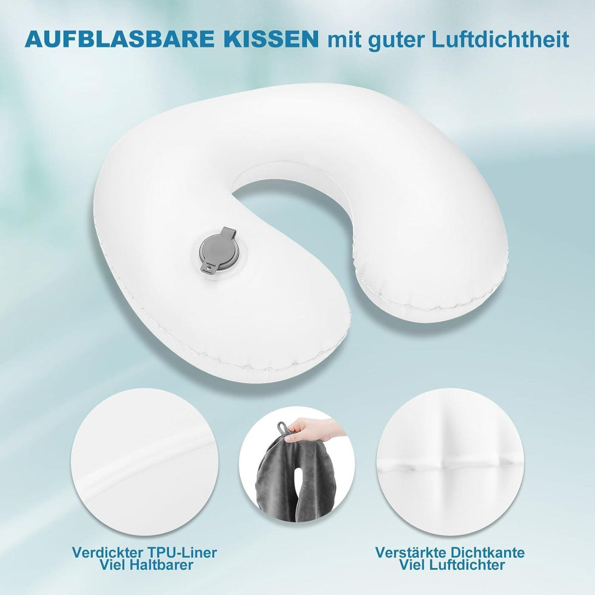 Aufblasbares Reisekissen mit Zubehör – Grau