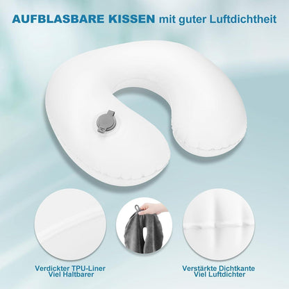 Aufblasbares Reisekissen mit Zubehör – Grau