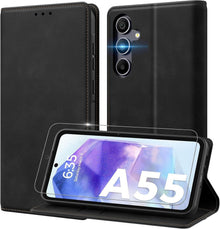 Handyhülle Samsung Galaxy A55 5G Schwarz Leder Schutzhülle