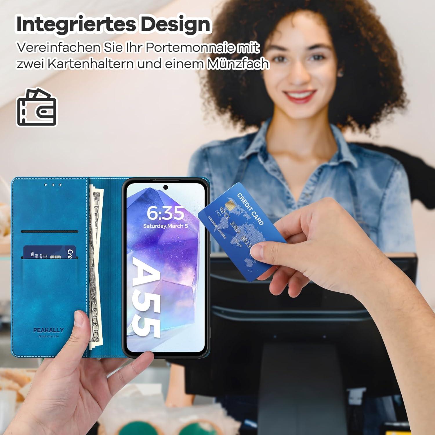 Handyhülle Samsung Galaxy A55 5G Leder Klapphülle RFID Blau
