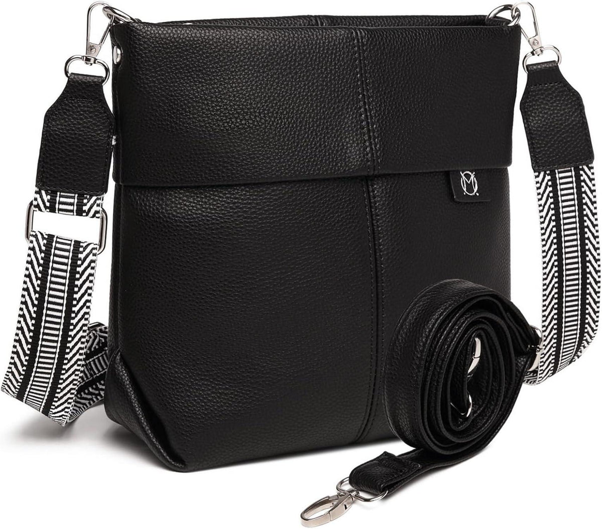 Schwarze Umhängetasche Damen Mittelgroß Crossbody Bag PU Leder