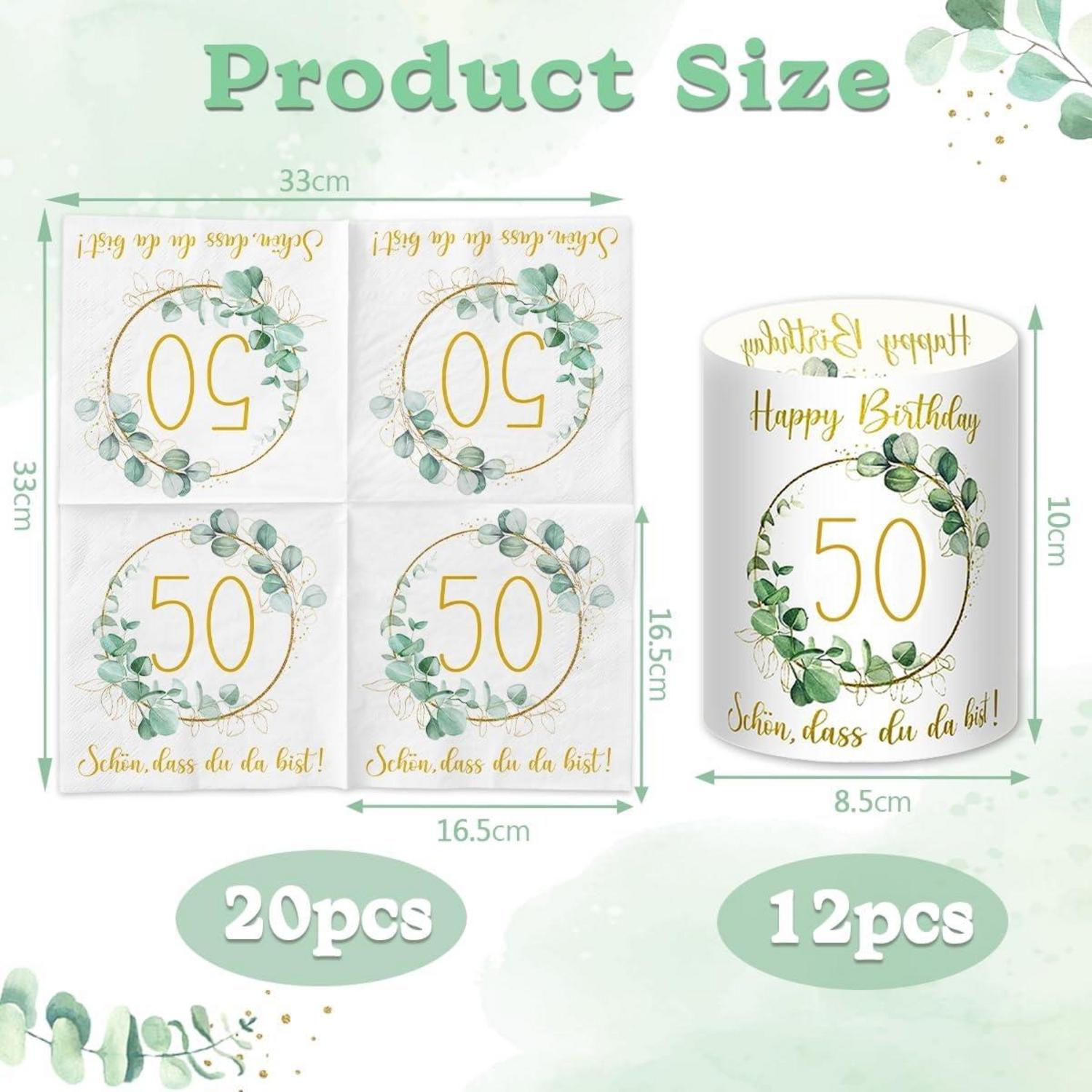 50. Geburtstag Deko Set Servietten Windlicht Konfetti Grün
