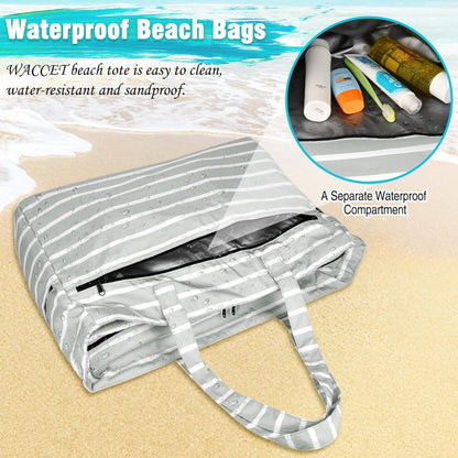 Wasserdichte XXL Strandtasche mit Streifendesign & 13 Taschen