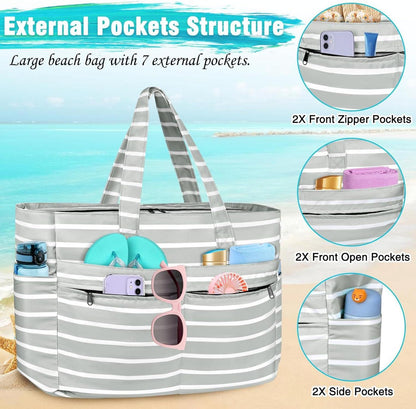 Große Wasserdichte Strandtasche XXL Damen mit Reißverschluss, Leicht