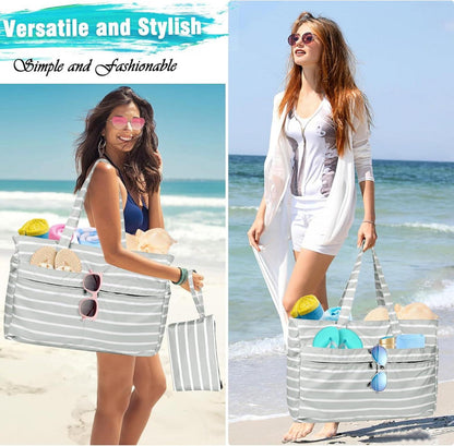 Wasserdichte XXL Strandtasche Damen mit Reißverschluss & 13 Taschen