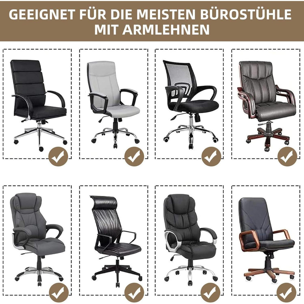 Samt Stuhlbezug mit Armlehnen – Stretch Housse für Bürostuhl