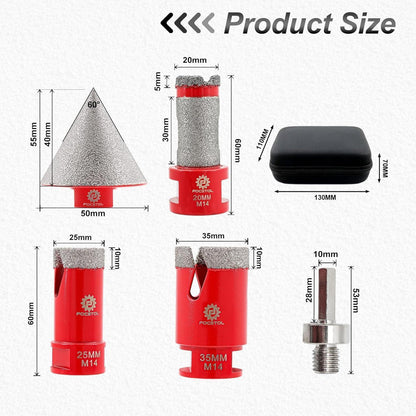 Diamant Fliesenbohrer Set 5-teilig mit Fasenbohrer & Adapter
