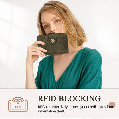Großer Damen Geldbeutel Vintage PU Leder mit RFID Schutz - Dunkelgrün