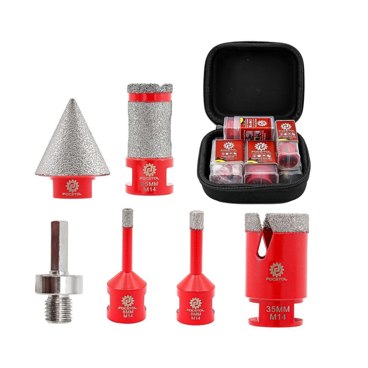 Diamant Fliesenbohrer Set 6-teilig mit Fasenbohrer & Adapter