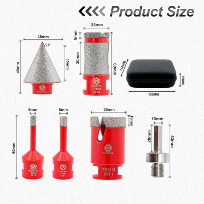 Diamant Fliesenbohrer Set 6-teilig mit Fasenbohrer & Adapter