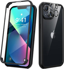 Kmofizle 360 Grad Schutz Hülle mit Glas für iPhone 13 - Schwarz