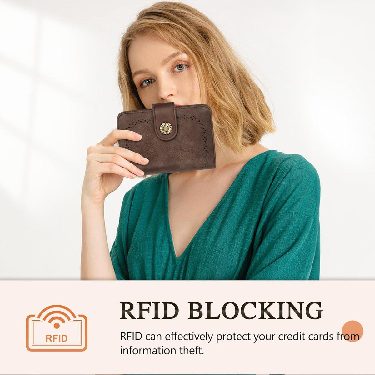Damen Geldbörse Vintage PU Leder mit RFID-Schutz und Mehreren Fächern