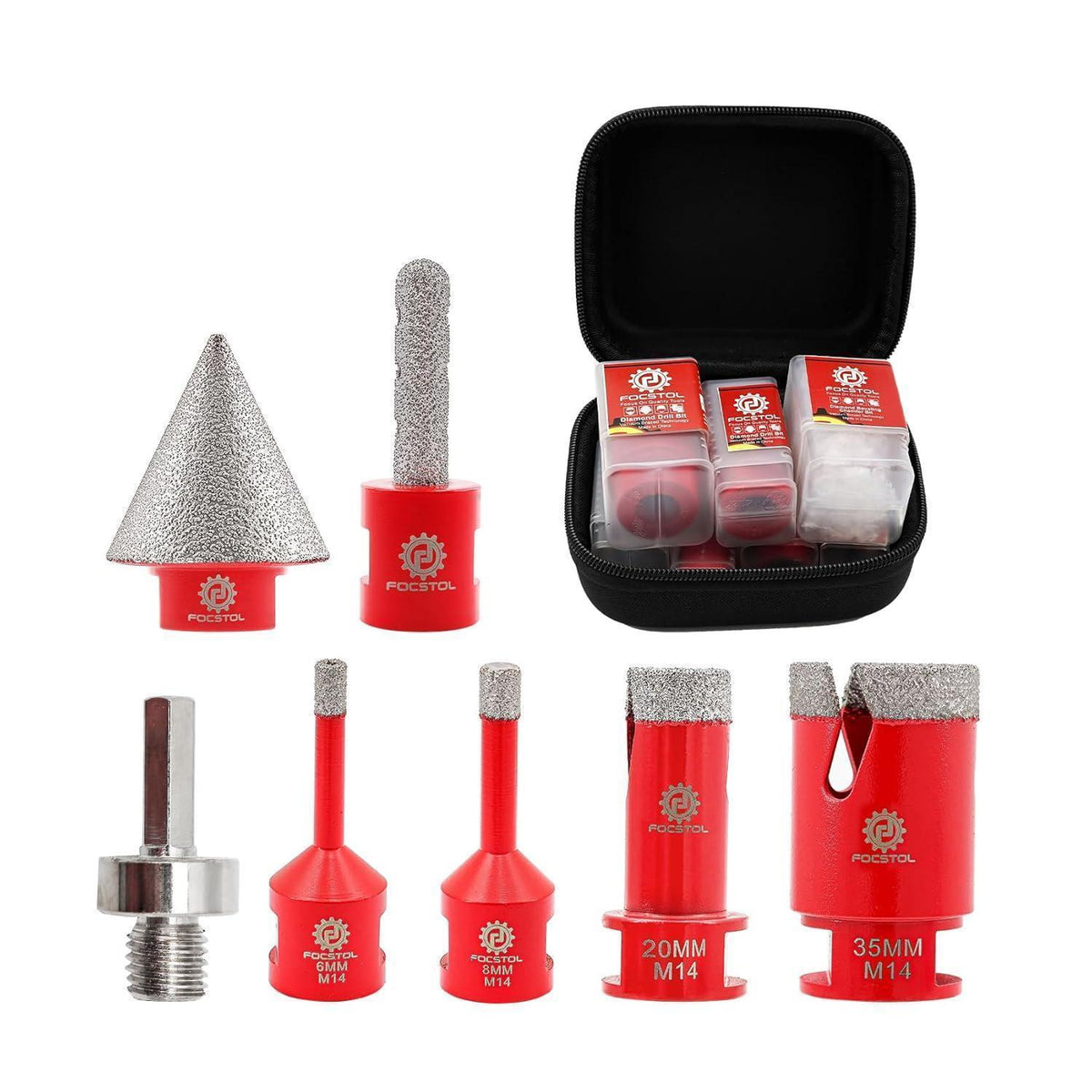 Diamant Fliesenbohrer Set 7-teilig mit Fasenbohrer & Adapter