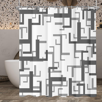 Antischimmel Duschvorhang Blockmuster Textil 180x160cm
