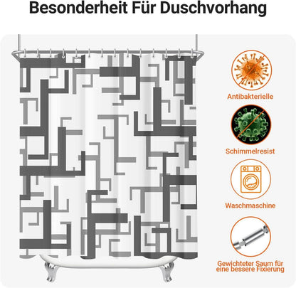Duschvorhang 180x160cm wasserabweisend Polyester Block-Design Badezimmer