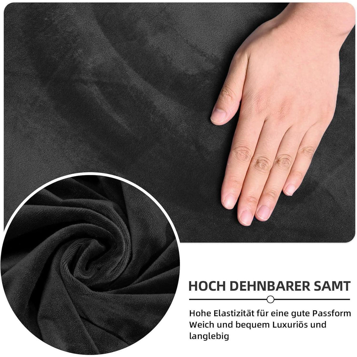 Samt Bürostuhlbezug mit Armlehne, X-Large Schwarz