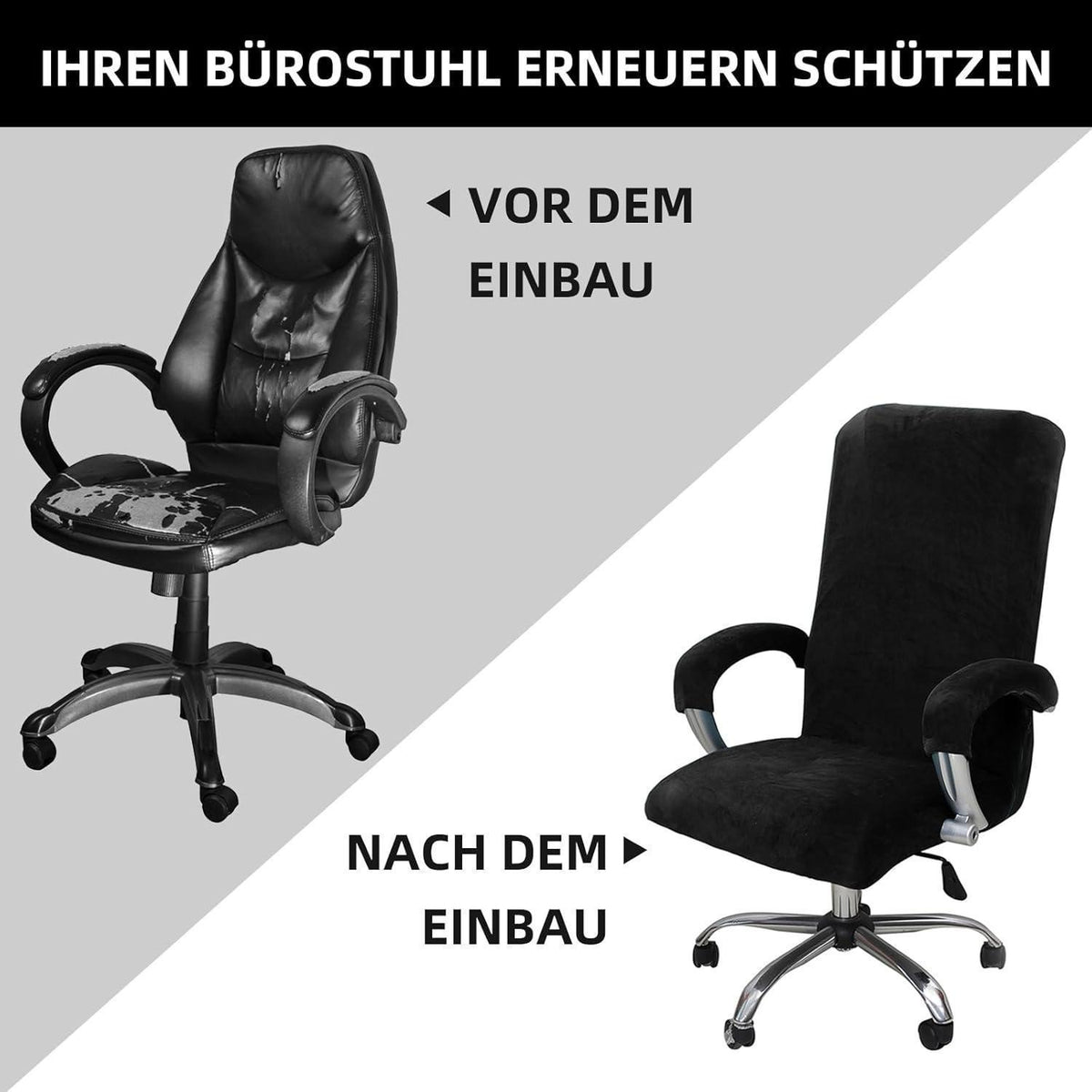 Samt Bürostuhlbezug mit Armlehne, X-Large Schwarz