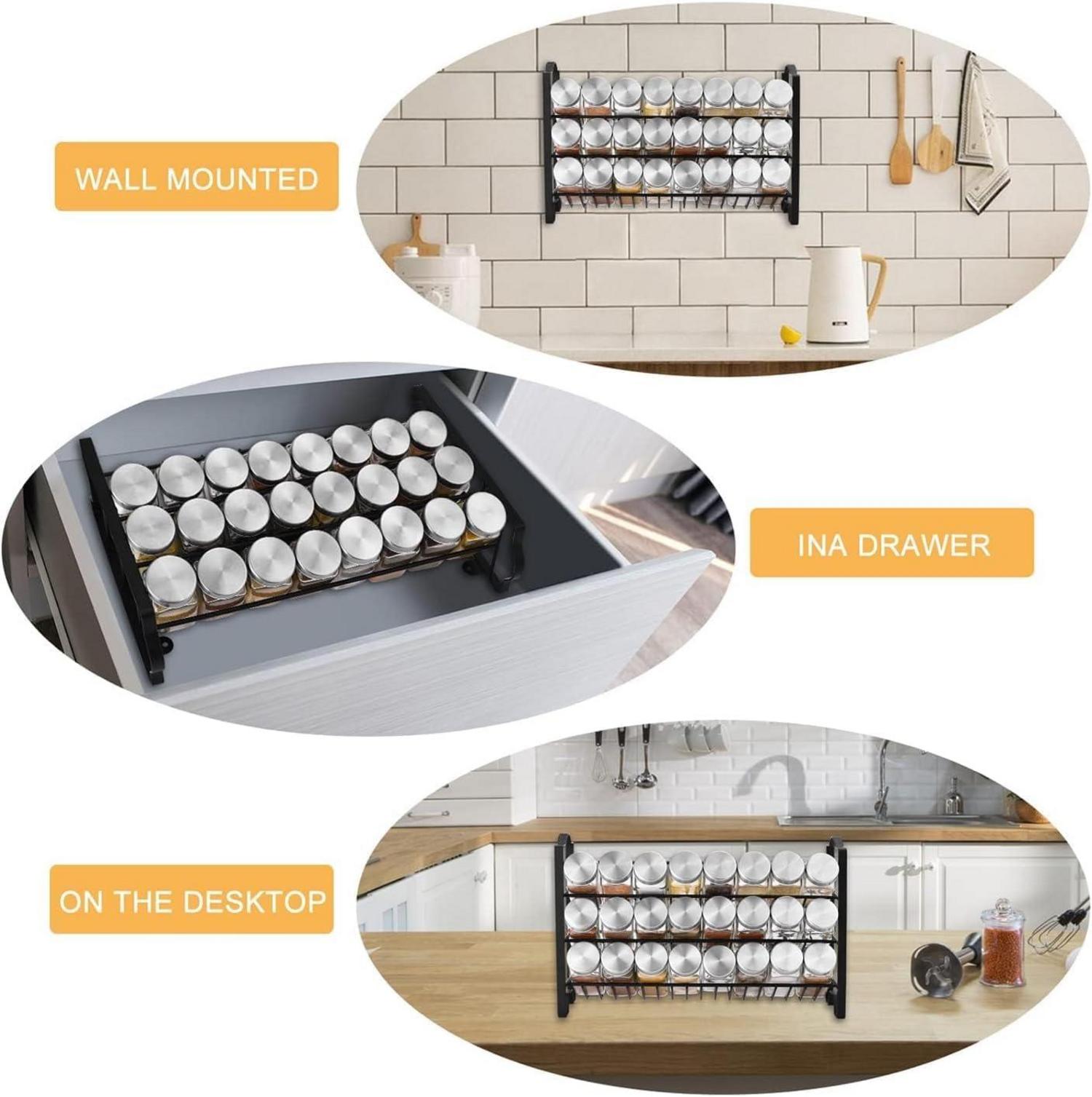Gewürzregal Organizer mit 24 Gewürzgläsern 120ml Etiketten Trichter Ständer Wand