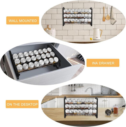 Gewürzregal Organizer mit 24 Gewürzgläsern 120ml Etiketten Trichter Ständer Wand