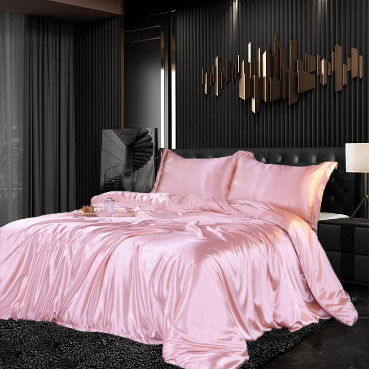 Satin Bettwäsche Set Rosa 135x200cm - 4-teilig, Glänzend & Weich