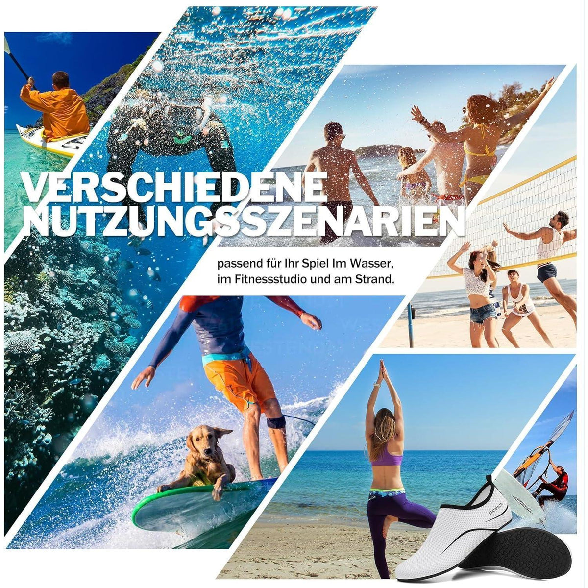 Wasserschuhe Schnell Trocknend Rutschfest für Damen und Herren Weiß