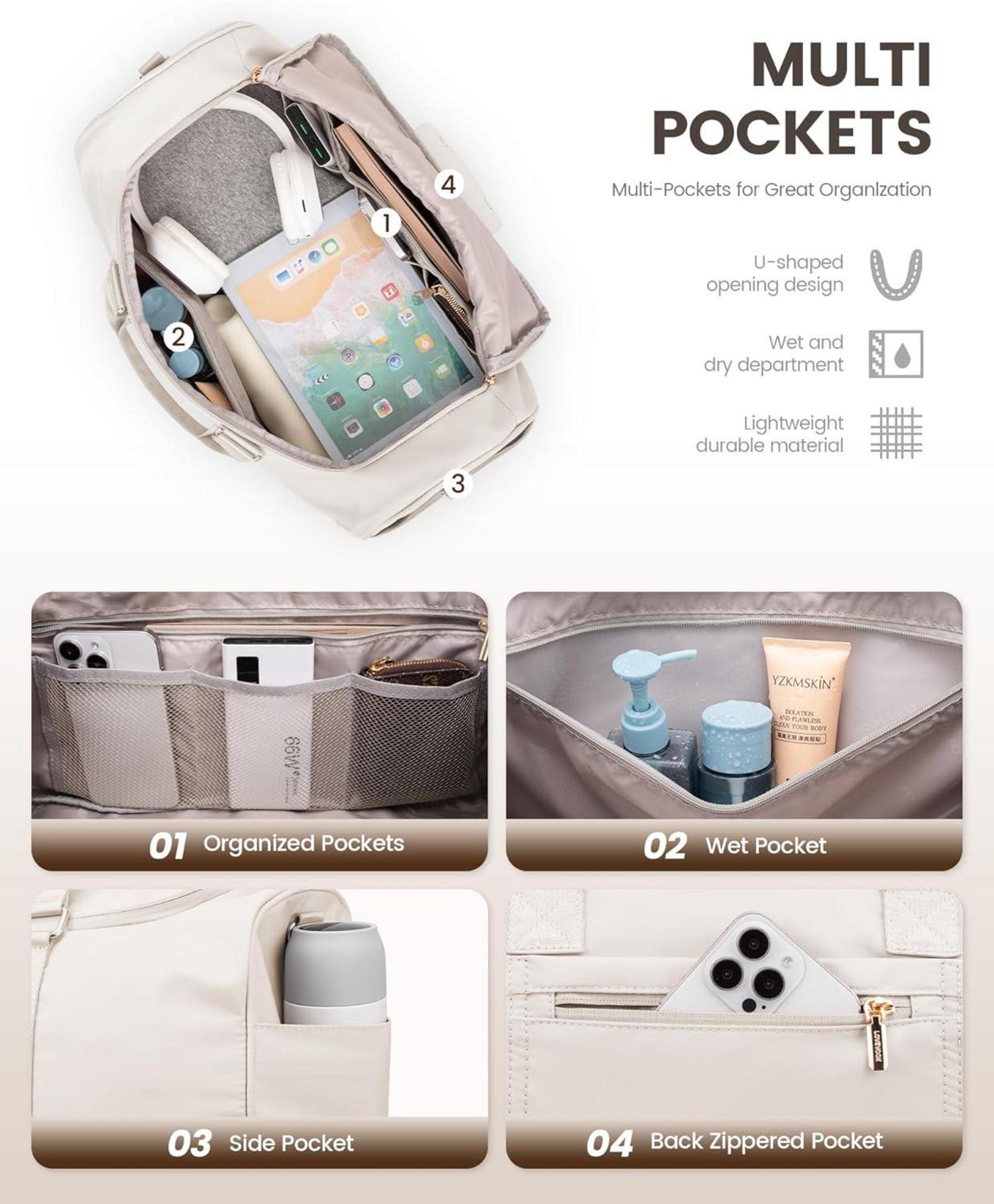 Sporttasche LOVEVOOK Damen Weekender Wasserdicht Beige