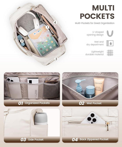 Sporttasche LOVEVOOK Damen Weekender Wasserdicht Beige