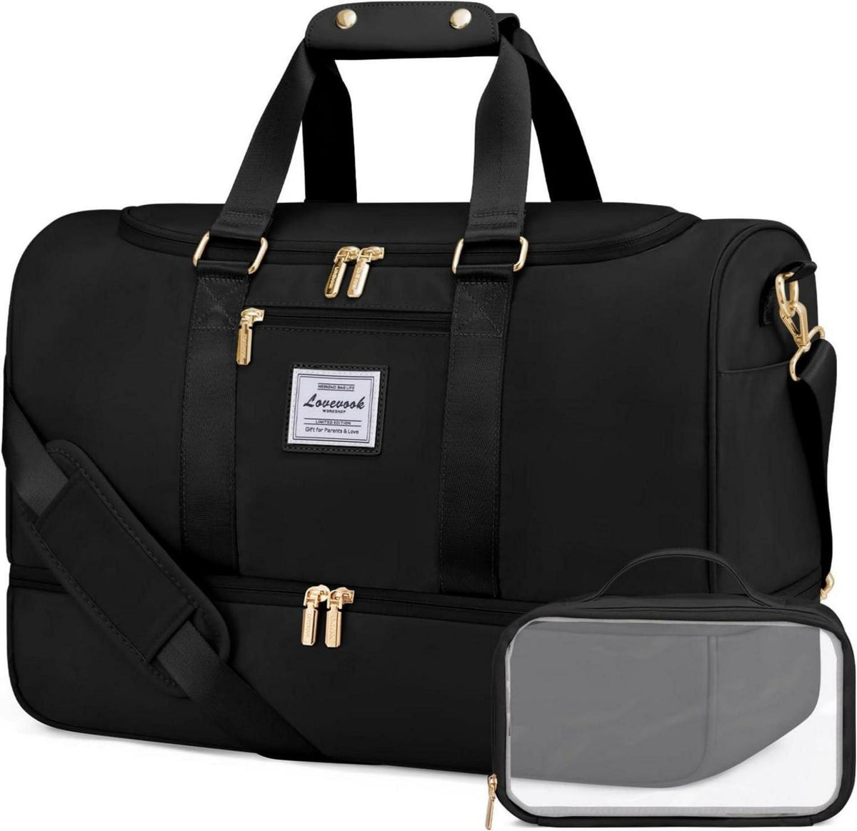 Sporttasche 50L Damen Weekender Reisetasche Schwarz
