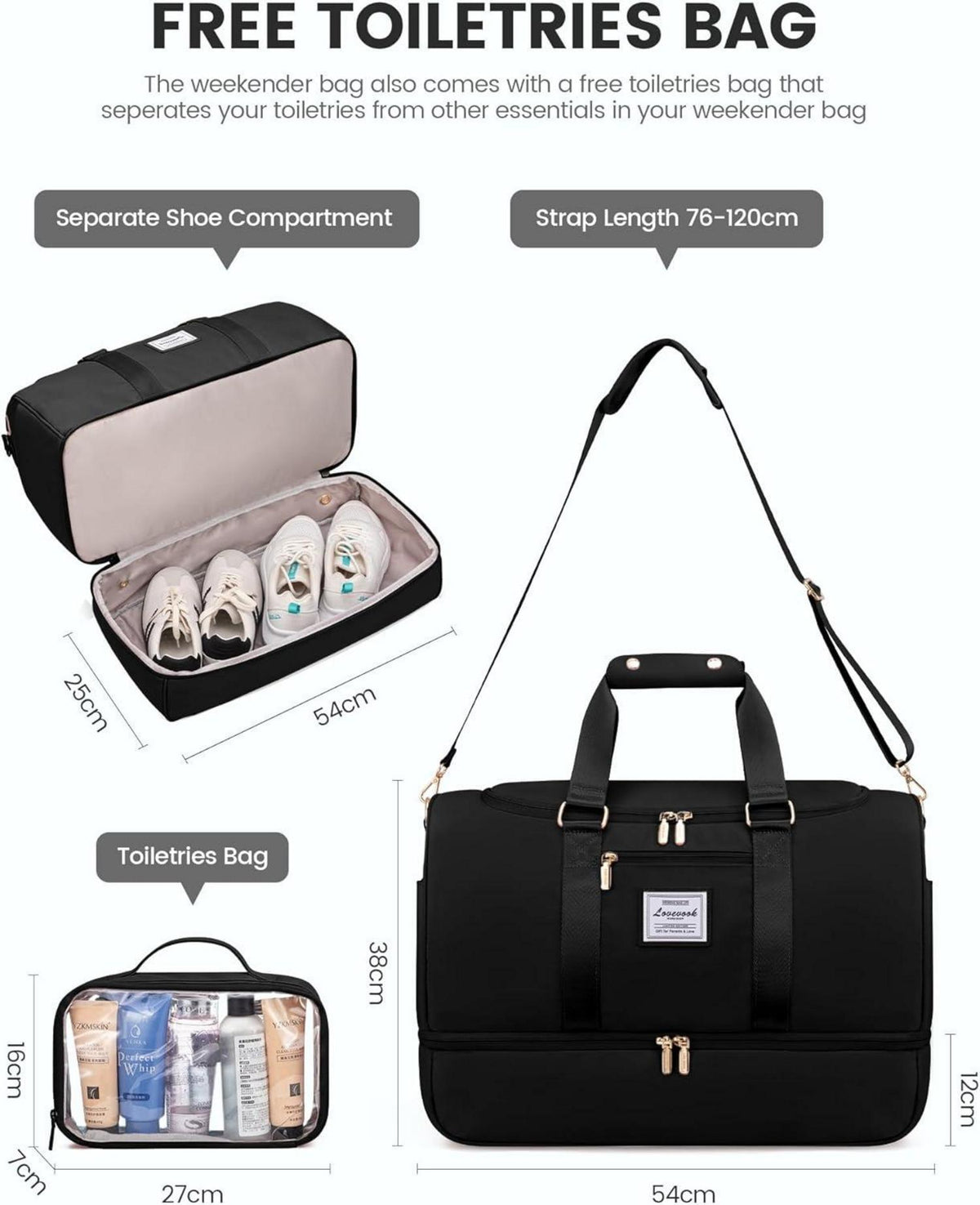 LOVEVOOK Sporttasche 50L Reisetasche Damen, Groß mit